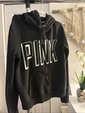 PINK Victoria's Secret Black Hoodie with White Logo